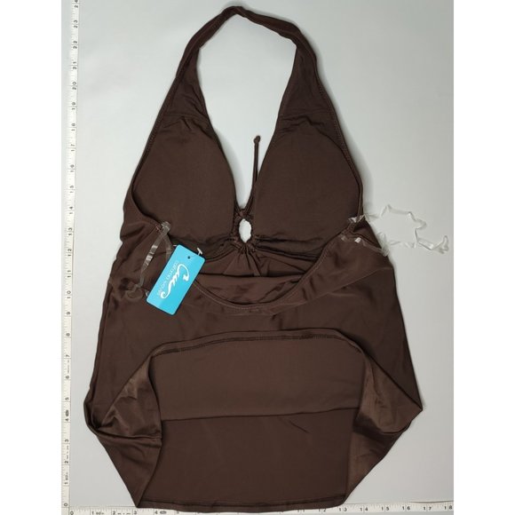 NWT California Waves Tankini Brown bikini Top - Picture 6 of 10